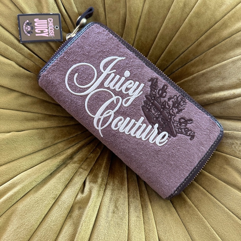 juicy couture brown and beige wallet crown embroidered wallet